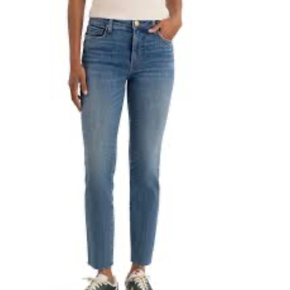 Kut from the Kloth High Rise Straight Leg Raw Hem Jeans Medium Wash Blue Size 10